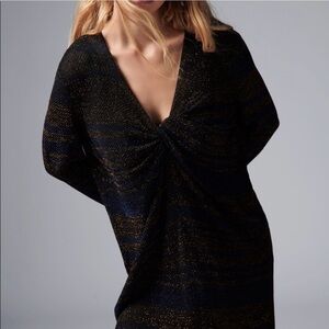 NWT Zara Metallic Knit Mini Tunic Dress with Gathered Neckline Size Small